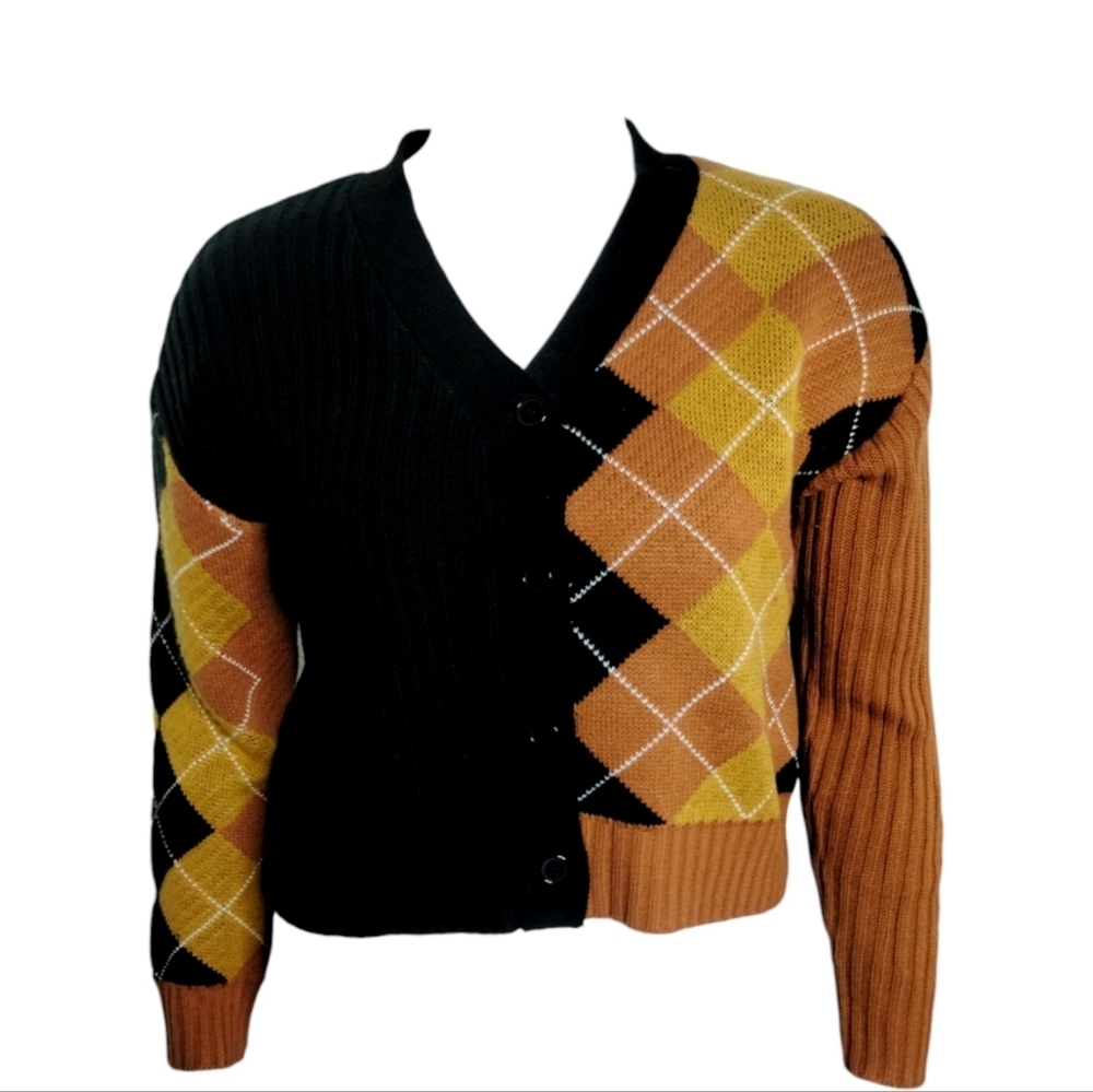 HYFVE Women's Mixed Argyle Academia Varsity Girlhoodcore Preppy Crop Y2K Size S